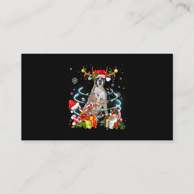 Tarjeta De Visita Árbol de Navidad de renos de perro de boxer ilumin (Anverso)