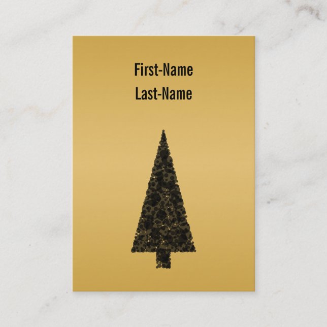 Tarjeta De Visita Árbol de navidad elegante. Negro y oro (Anverso)