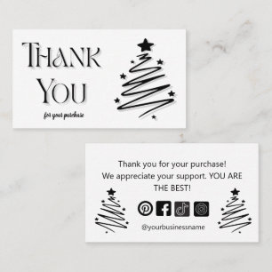 Tarjeta De Visita árbol de navidad moderno en blanco y negro gracias