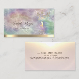 Tarjeta De Visita Árbol de Oro Silueta de Mujeres Perla Holográfica