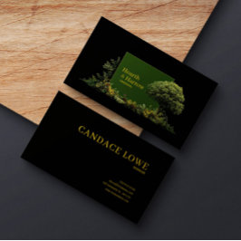 Tarjeta De Visita Árbol de paisaje elegante Marco de oro negro botán