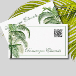 Tarjeta De Visita Árbol de palma tropical Código QR Profesional verd