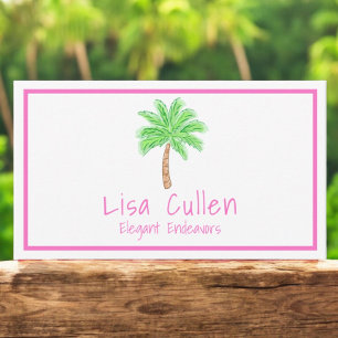 Tarjeta De Visita Árbol de Palma Tropical Elegante Borde Rosa