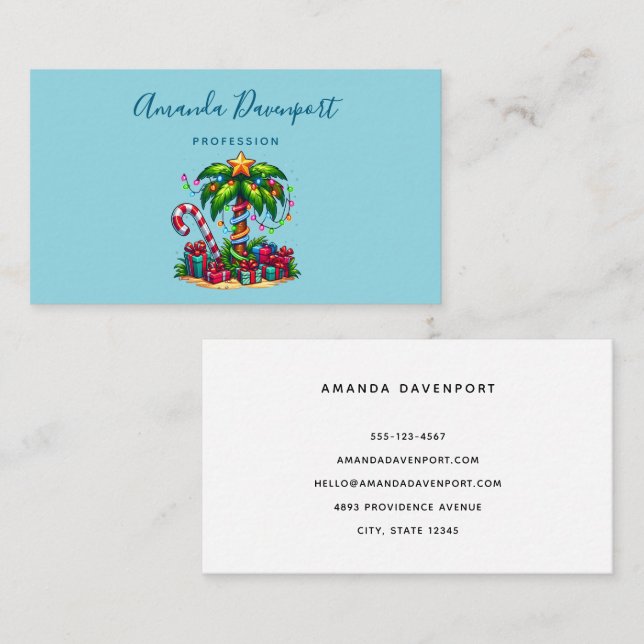 Tarjeta De Visita Árbol de palmas de Navidades tropicales (Anverso / Reverso)