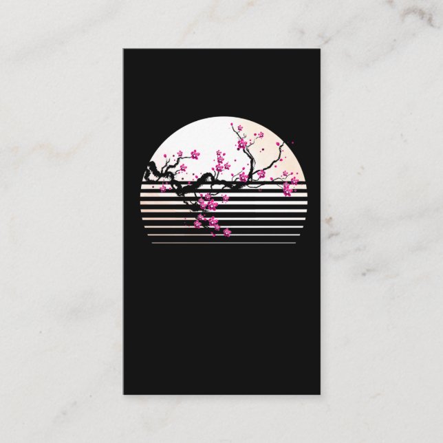 Tarjeta De Visita Árbol de sakura retro japonés con flores de cerezo (Anverso)