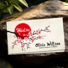 Tarjeta De Visita Árbol de Sakura y sol florecientes