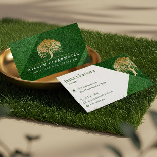 Tarjeta De Visita Árbol de Sauce Dorado y Verde Moderno Rústico para