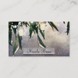 Tarjeta De Visita Árbol de sauce llorón y luces de tarro de Mason El