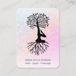 Tarjeta De Visita *~* Árbol de vida Purpurina Zen de yoga QR Pastel