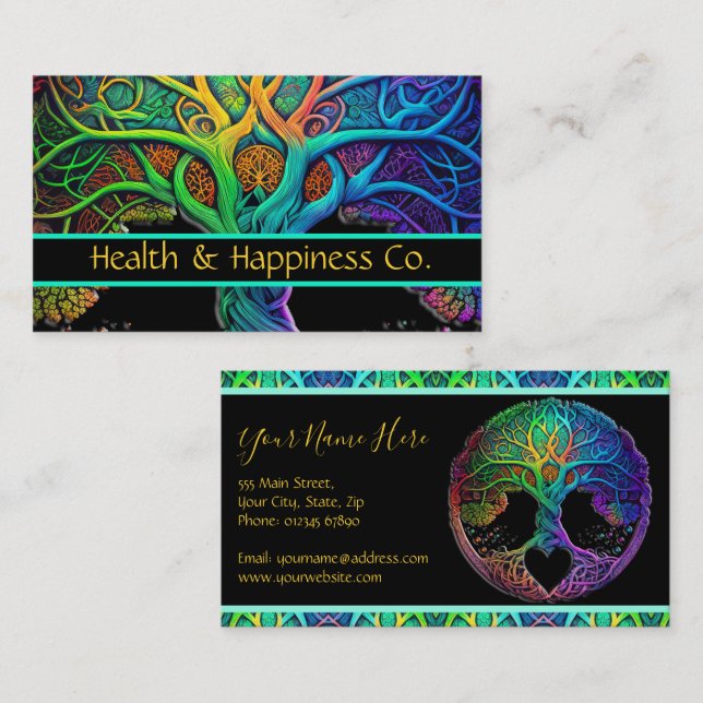Tarjeta De Visita Árbol de vida Salud del Arcoiris (Anverso / Reverso)