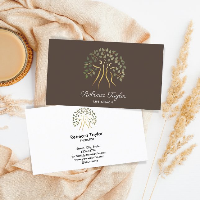 Tarjeta De Visita árbol de vida terapeuta entrenador de vida salud d (tree of life with man and woman)