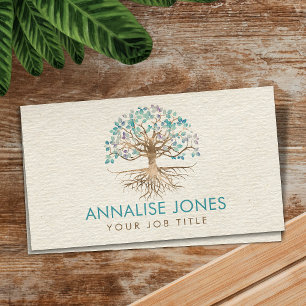 Tarjeta De Visita Árbol de vida - Yggdrasil - Oro y hojas pintadas