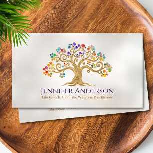 Tarjeta De Visita Árbol Dorado de la Vida Follaje Colorido