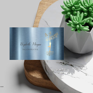Tarjeta De Visita Árbol dorado silueta de mujeres azul metálico