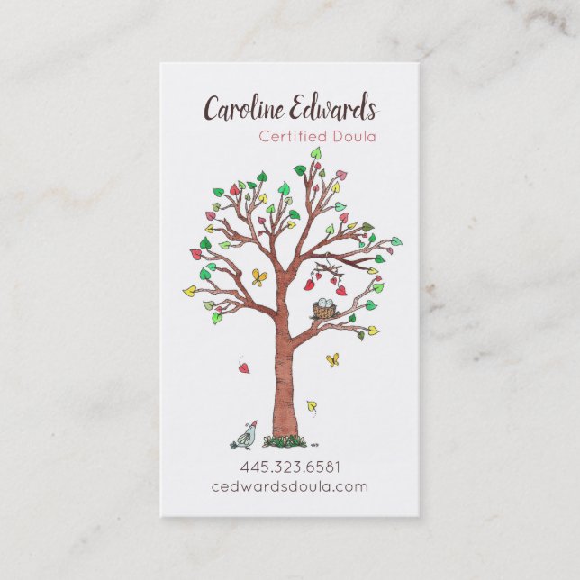 Tarjeta De Visita Árbol dulce con nido y corazón (Anverso)