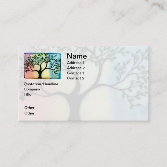 Tarjeta De Visita Árbol en la vitela sobre fondo de la acuarela (Anverso)
