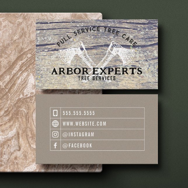 Tarjeta De Visita Árbol masculino rústico hacha madera arbor (Rustic Masculine Tree Axes Wood Arbor Business Card)