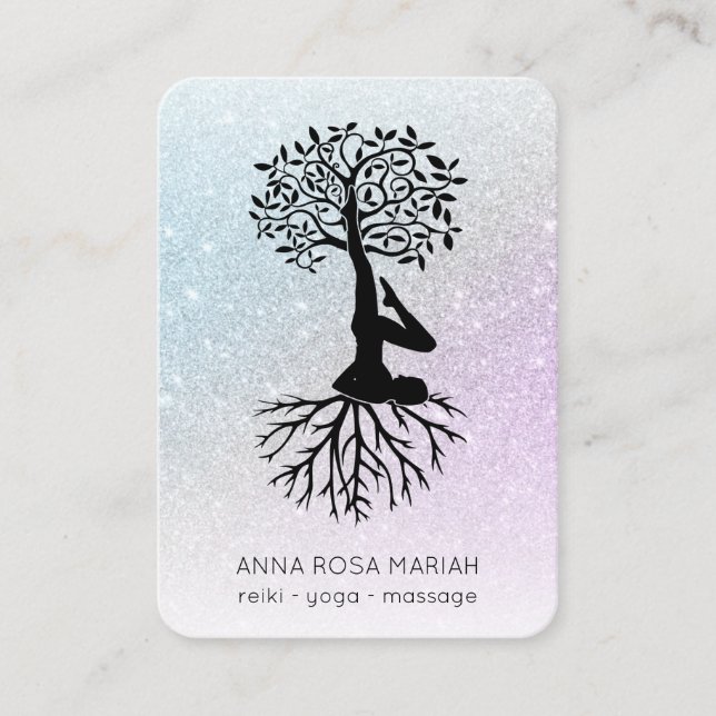 Tarjeta De Visita *~* Árbol Pastel de la Mujer del Yoga de la Vida H (Anverso)