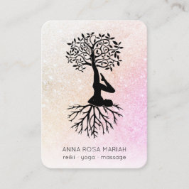 Tarjeta De Visita *~* Árbol pastel de la vida Yoga QR Purpurina de c