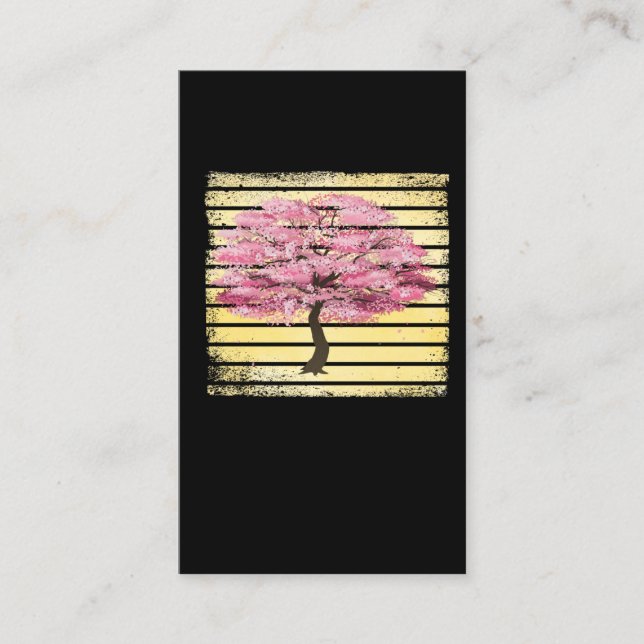 Tarjeta De Visita Árbol retro sakura japonés con flores de cerezo (Anverso)