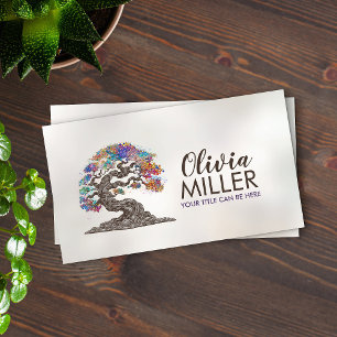 Tarjeta De Visita Árbol Sakura Dorado - Flor colorida