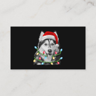 Tarjeta De Visita Árbol Siberiano Husky Santa Navidad enciende Navi