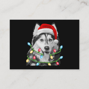 Tarjeta De Visita Árbol Siberiano Husky Santa Navidad enciende Navi