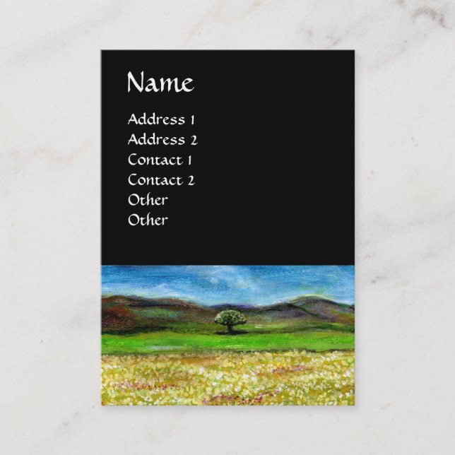 TARJETA DE VISITA ÁRBOL SOLITARIO EN EL CAMPO DE FLORES AMARILLOS, T (Anverso)