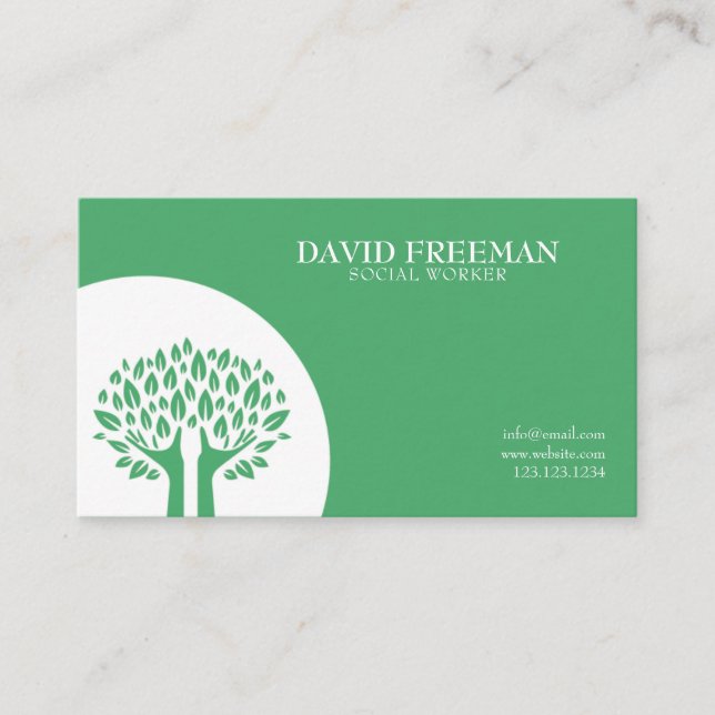 Tarjeta De Visita Árbol verde moderno deja trabajo social (Anverso)
