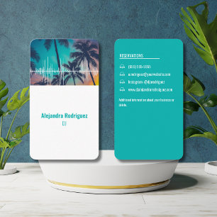 Tarjeta De Visita Árboles de Palma Tropicales Ondas Sonoras Ritmo DJ