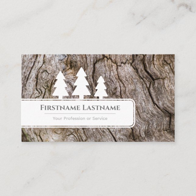 Tarjeta De Visita Árboles elegantes blancos sobre grano de madera bl (Anverso)