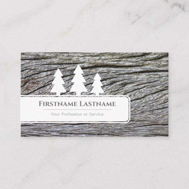Tarjeta De Visita Árboles elegantes blancos sobre grano de madera bl (Anverso)