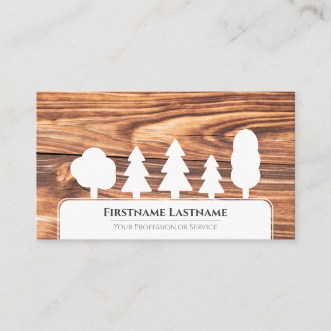 Tarjeta De Visita Árboles elegantes blancos sobre grano de madera ma (Anverso)