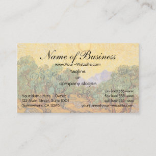 Tarjeta De Visita Árboles olivos con cielo amarillo, sol de Vincent
