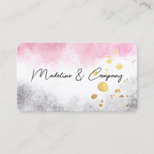 Tarjeta De Visita arbusto artístico minmalí rosa y gris acuarela