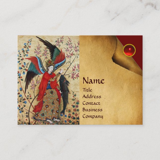 TARJETA DE VISITA ARCHANGEL RAPHAEL Y FISH PARCHMENT MONOGRAM (Anverso)