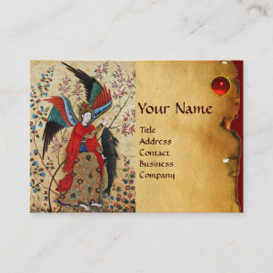 TARJETA DE VISITA ARCHANGEL RAPHAEL Y FISH PARCHMENT MONOGRAM