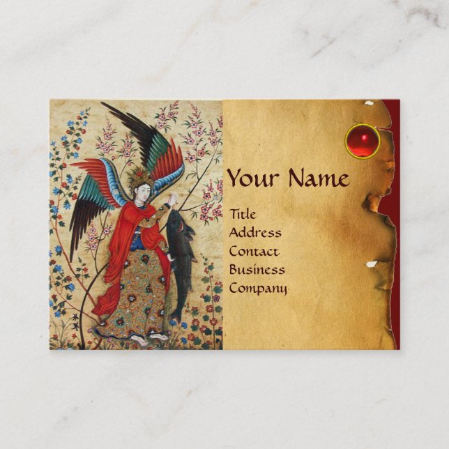 TARJETA DE VISITA ARCHANGEL RAPHAEL Y FISH PARCHMENT MONOGRAM (Anverso)