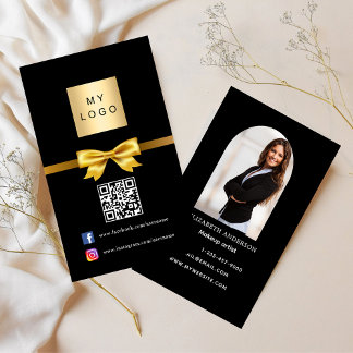 Tarjeta De Visita Arco de arco de oro negro foto código Qr medios so