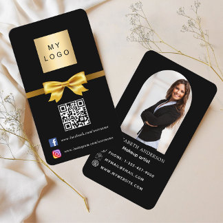Tarjeta De Visita Arco de arco de oro negro foto código Qr medios so