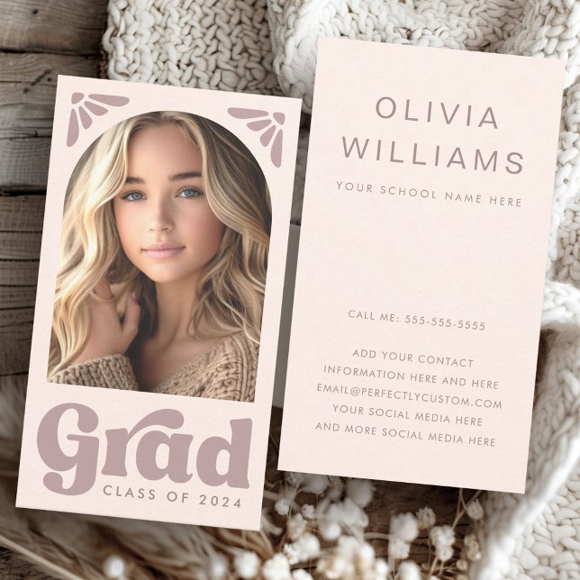 Tarjeta De Visita Arco de fotos de la red de estudiantes de grado ro (Pink grad student graduation networking photo arch business card)