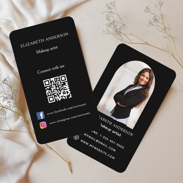 Tarjeta De Visita Arco de fotos negro Código Qr medios sociales (Subido por el creador)