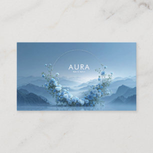 Tarjeta De Visita Arco Floral de Rosa Azul Lago Montaña Brumosa