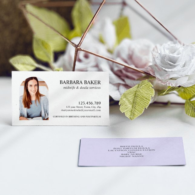 Tarjeta De Visita Arco fotográfico de Doula Purple Professional Midw (Subido por el creador)