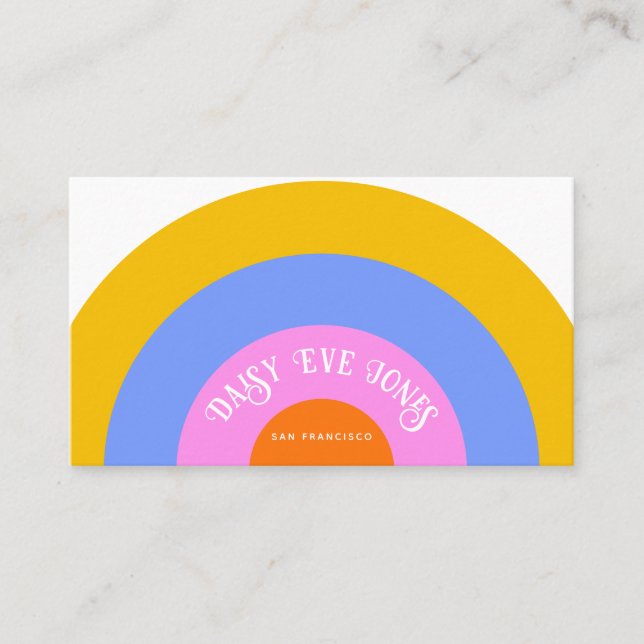 Tarjeta De Visita Arcoiris azul oro rosado retro boho (Anverso)