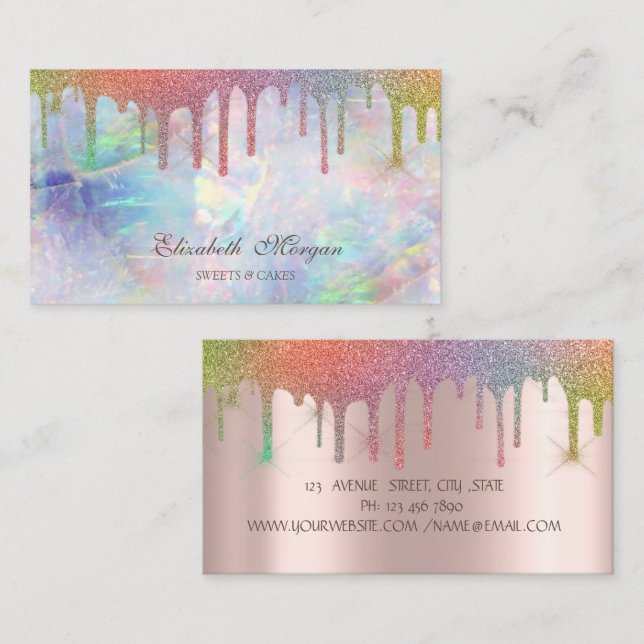 Tarjeta De Visita Arcoíris chic gotas de opal  (Anverso / Reverso)
