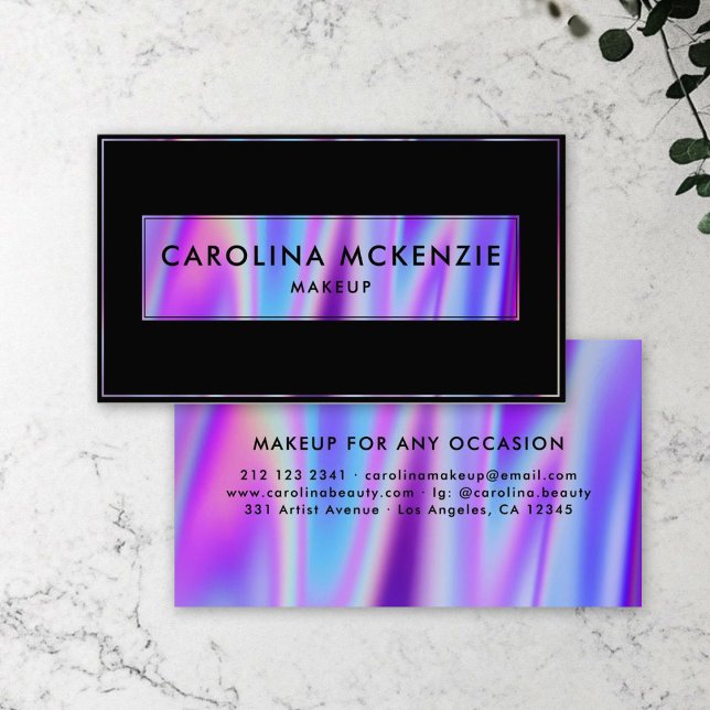Tarjeta De Visita Arcoiris del artista de maquillaje holográfico neg (Subido por el creador)