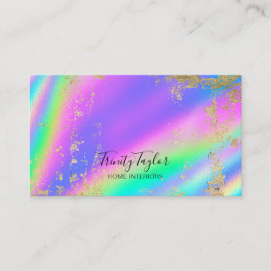 Tarjeta De Visita Arcoiris metálico holográfico y hojas de oro fal