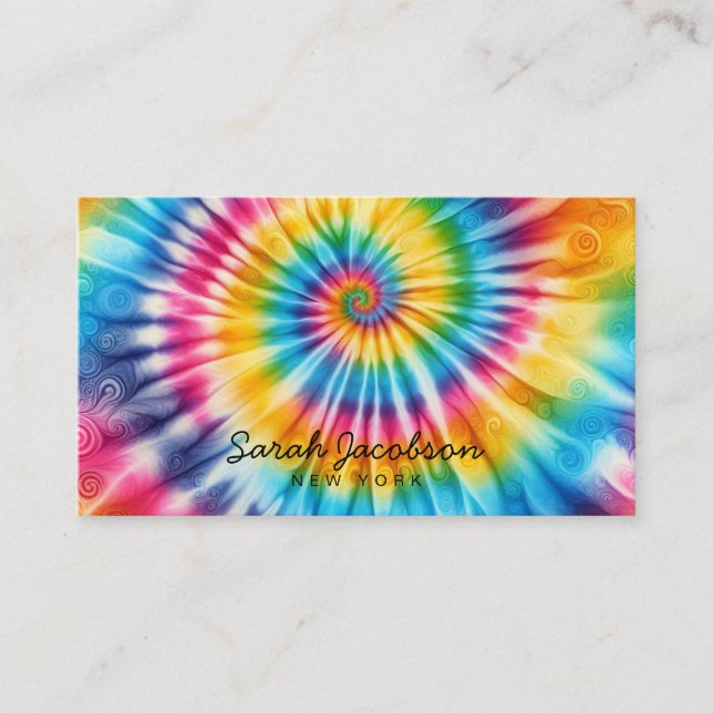 Tarjeta De Visita Arcoíris Psicodélico Retro Tie-Dye (Anverso)
