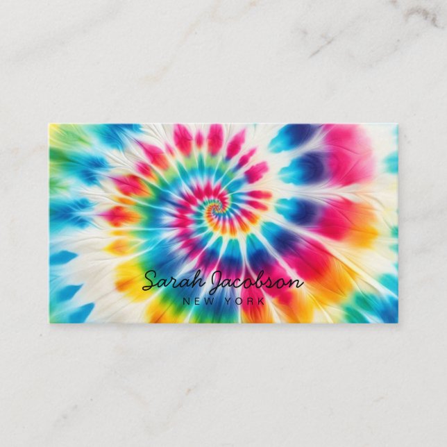 Tarjeta De Visita Arcoíris Psicodélico Retro Tie-Dye (Anverso)